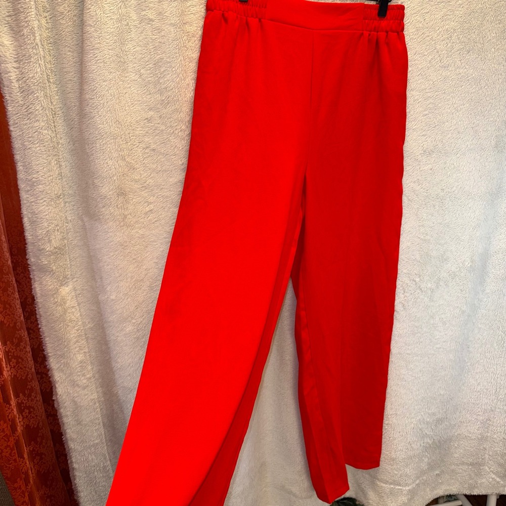 Tomato Girl Red Wide Leg High Waisted Elastic Waist Pull On Trousers Pants XL
